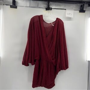 Free People beaded dress faux wrap wide sleeve size L